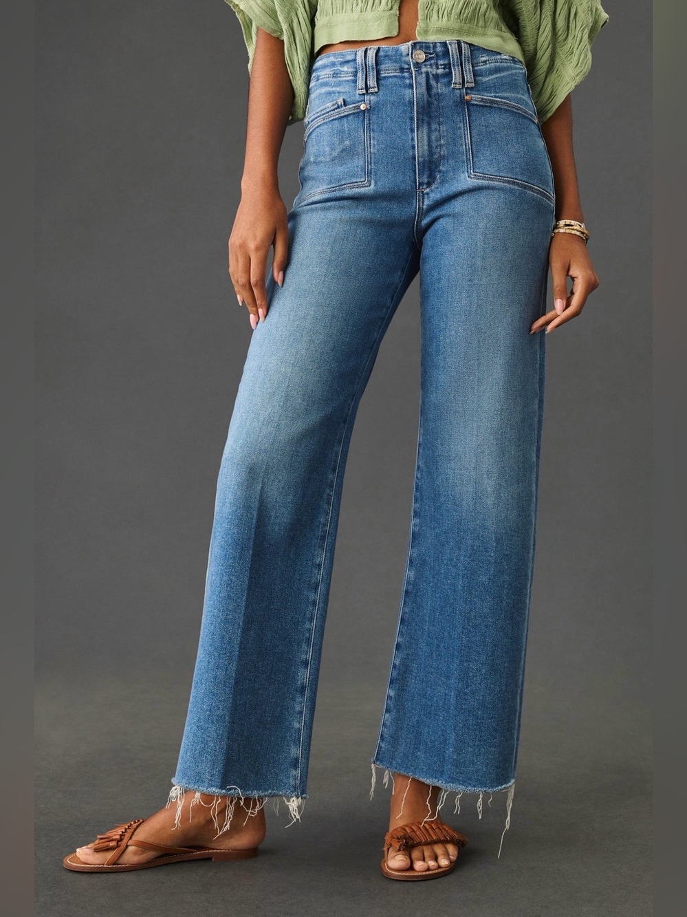 PAIGE Anessa High-Rise Wide-Leg Crop Jeans Sunnie Distressed Wash 26